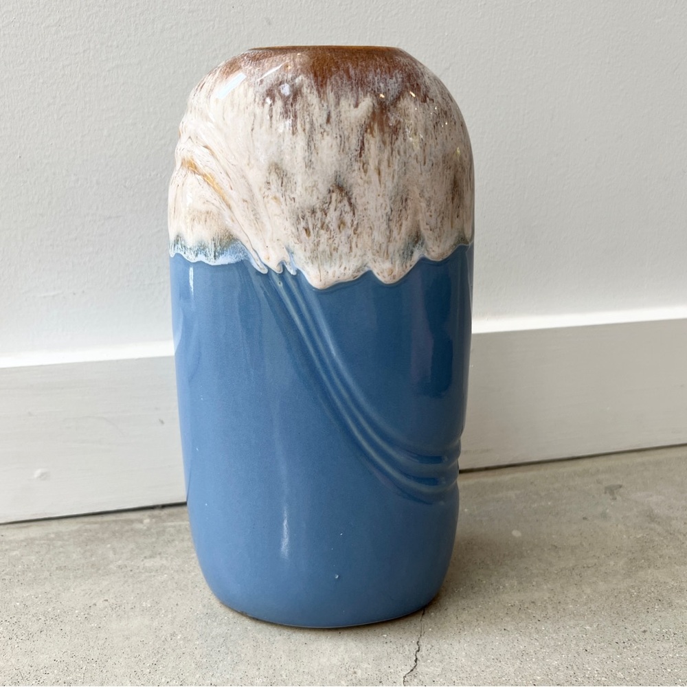 Vintage Drip Glaze Draped Deco Vase with Kintsugi Delphinium Blue Midcen… - Picture 3 of 9